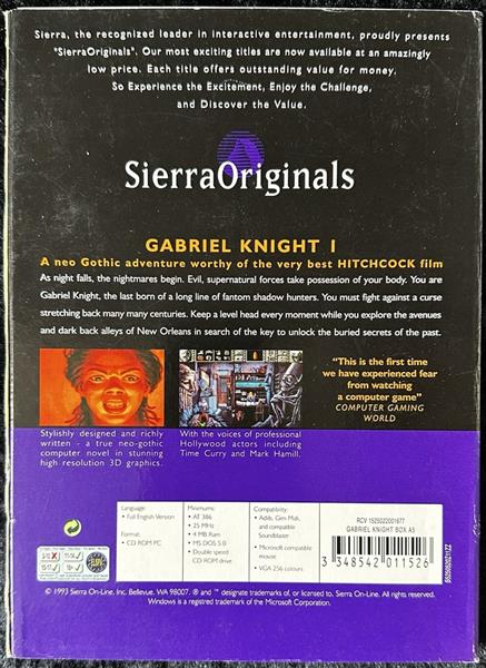 Grote foto gabriel knight signs of the fathers pc game small box sierra originals spelcomputers games pc