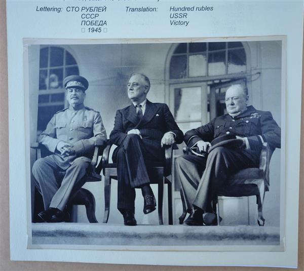 Grote foto joseph stalin munt foto teheran conferentie. verzamelen militaria tweede wereldoorlog