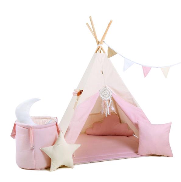 Grote foto tipi tent powder beige met accessoires roze speelmat en 2 kussens kinderen en baby overige