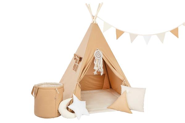 Grote foto tipi tent caramel xxl set met accessoires caramel xxl set tipi speelmat 4kussens speelgoedmand kinderen en baby overige