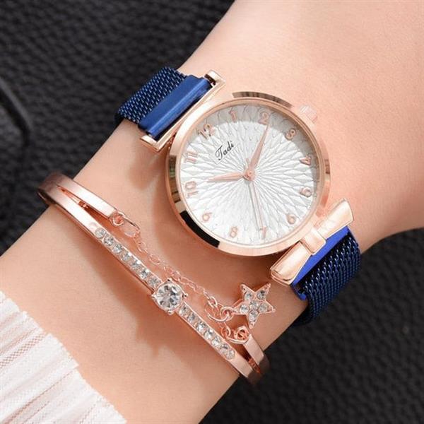 Grote foto luxe horloge met armband voor dames quartz horloge met magnetische leren band kleding dames horloges