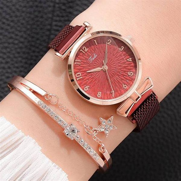 Grote foto luxe horloge met armband voor dames quartz horloge met magnetische leren band kleding dames horloges