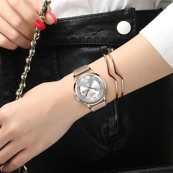 Grote foto ultradun luxe horloge voor dames quartz kalenderklok roestvrij staal leer waterdicht horloge kleding dames horloges