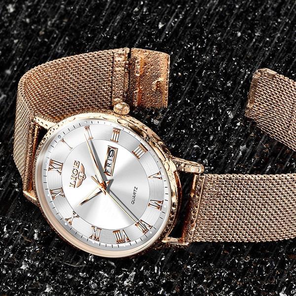 Grote foto ultradun luxe horloge voor dames quartz kalenderklok roestvrij staal leer waterdicht horloge kleding dames horloges
