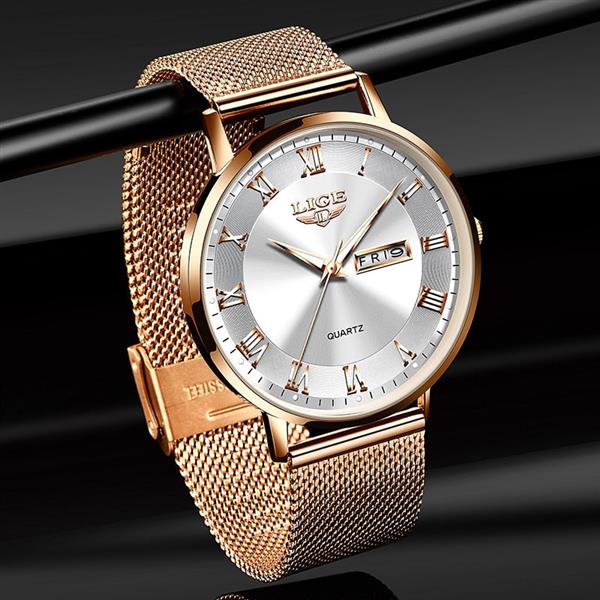 Grote foto ultradun luxe horloge voor dames quartz kalenderklok roestvrij staal waterdicht horloge kleding dames horloges
