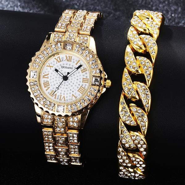 Grote foto diamanten horloge met armband voor dames luxe strass quartz horloge kleding dames horloges