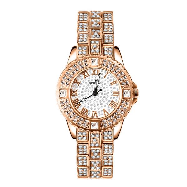 Grote foto diamanten horloge met armband voor dames luxe strass quartz horloge kleding dames horloges