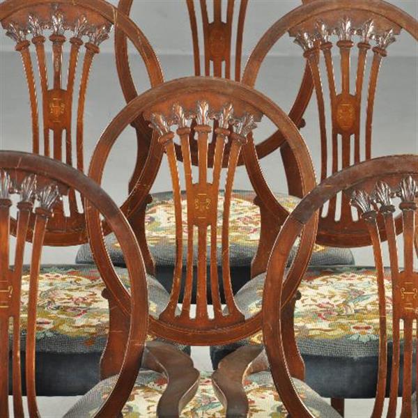 Grote foto antieke stoelen stel van 8 hepplewhite eetkamerstoelen ca. 1890 prijs incl herstofferen of resta antiek en kunst stoelen en banken