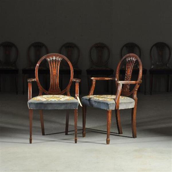 Grote foto antieke stoelen stel van 8 hepplewhite eetkamerstoelen ca. 1890 prijs incl herstofferen of resta antiek en kunst stoelen en banken