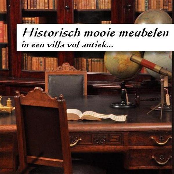 Grote foto antiek varia bibliotheektrapje in mahonie ca. 1830 met 2 compartimenten en 3 x bruin leer no. 701 antiek en kunst stoelen en banken