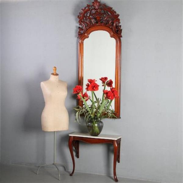 Grote foto antieke spiegel willem iii halspiegel met console en feestelijk gestoken afneembare kuif no.7819 antiek en kunst spiegels