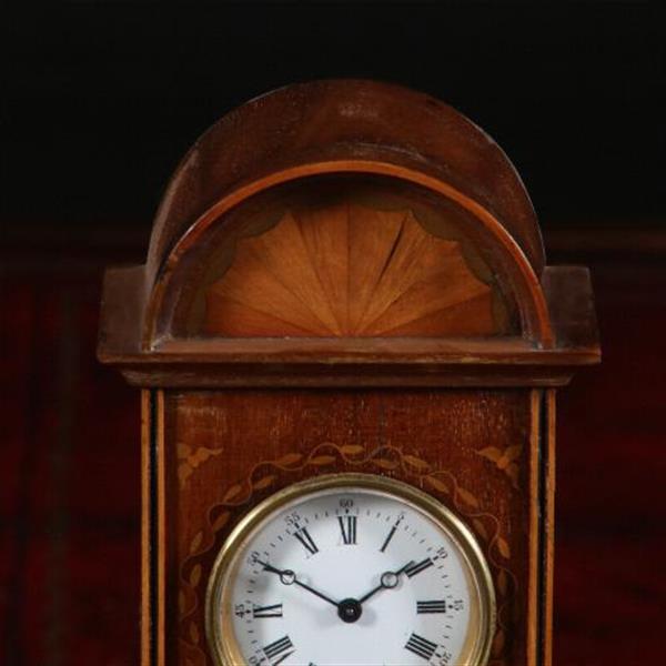 Grote foto antiek varia miniatuur staand horloge engels ca.1875 in mahonie met inlegwerk no.822151 antiek en kunst overige in antiek gebruiksvoorwerpen
