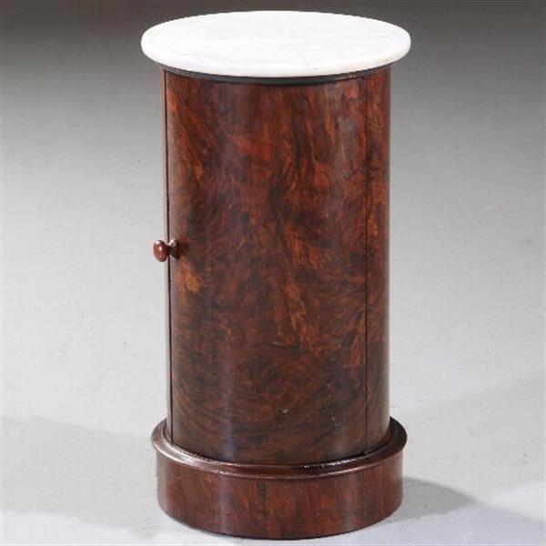 Grote foto antiek nachtkastje cilindrisch nachtkastje 1850 mahonie met marmer no.841220 antiek en kunst stoelen en banken