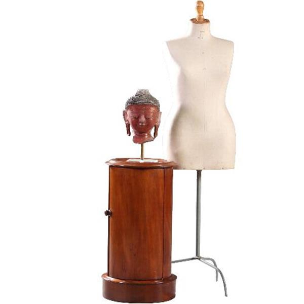 Grote foto antiek nachtkastje cilindrisch nachtkastje 1850 mahonie met marmer in houten profiel no.841230 antiek en kunst stoelen en banken