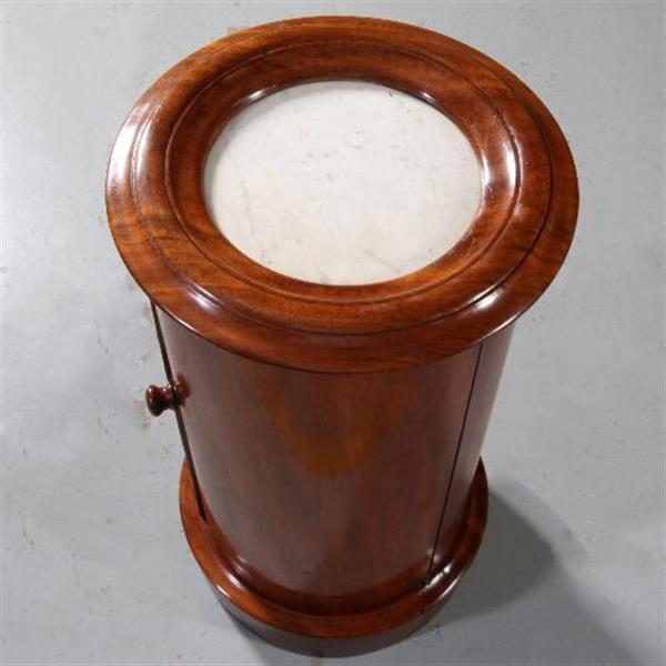 Grote foto antiek nachtkastje cilindrisch nachtkastje 1850 mahonie met marmer in houten profiel no.841230 antiek en kunst stoelen en banken