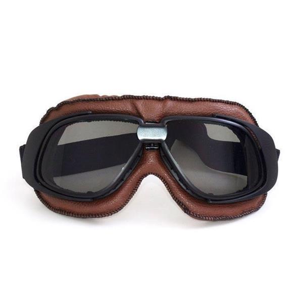 Grote foto crg retro bruin leren motorbril glaskleur helder motoren kleding