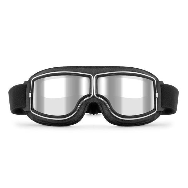 Grote foto crg zwart leren cruiser motorbril glaskleur helder motoren kleding