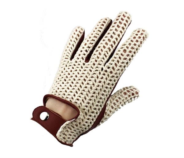 Grote foto swift vintage crochet leren handschoenen nappa bruin motoren kleding