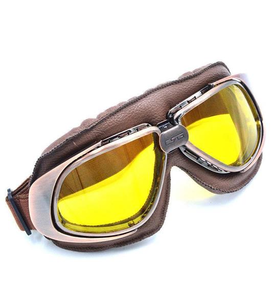 Grote foto crg vintage bruin leren motorbril glaskleur helder motoren kleding