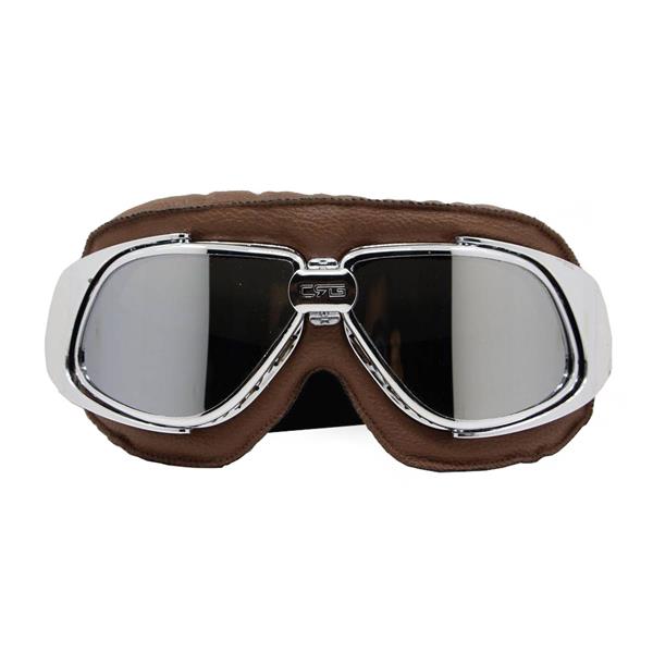 Grote foto crg chrome bruin leren motorbril glaskleur helder motoren kleding