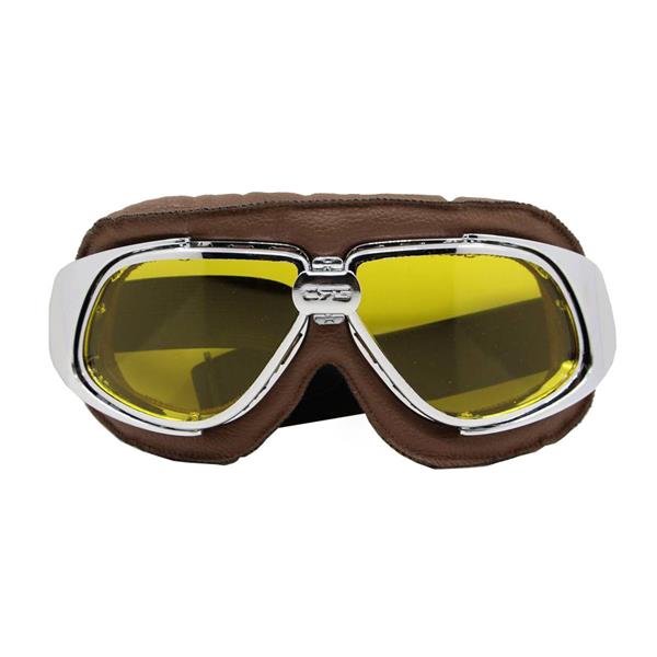 Grote foto crg chrome bruin leren motorbril glaskleur helder motoren kleding