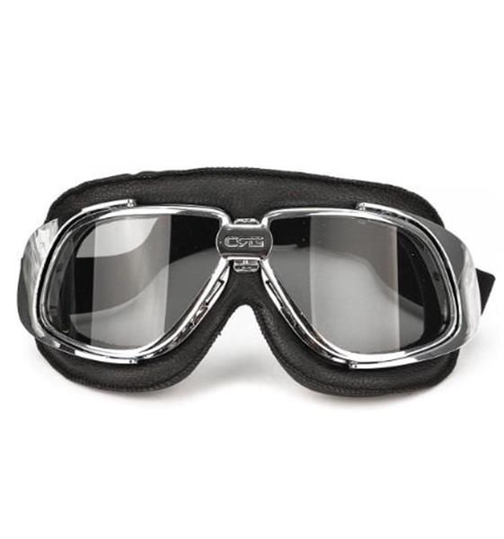 Grote foto crg retro chrome zwart leren motorbril glaskleur helder motoren kleding