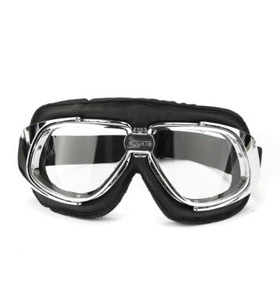 Grote foto crg retro chrome zwart leren motorbril glaskleur helder motoren kleding