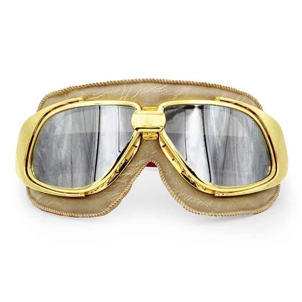 Grote foto ediors retro goud beige leren motorbril glaskleur helder motoren kleding