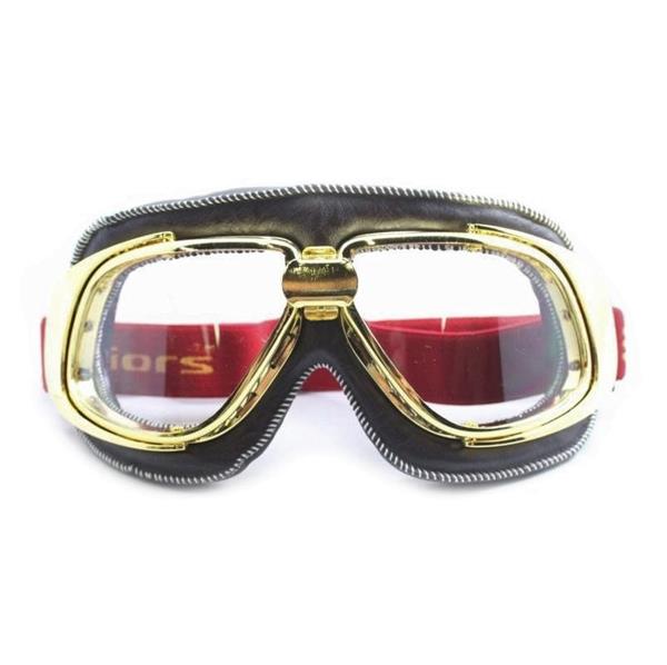 Grote foto ediors retro goud bruin leren motorbril glaskleur donker smoke motoren kleding