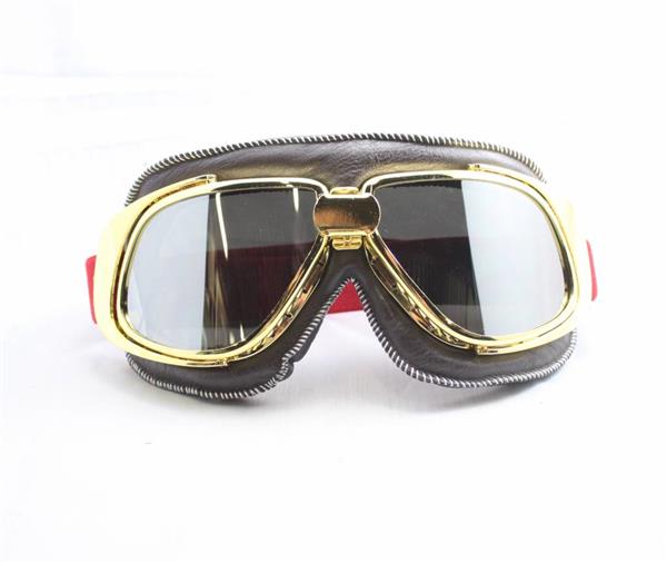 Grote foto ediors retro goud bruin leren motorbril glaskleur donker smoke motoren kleding