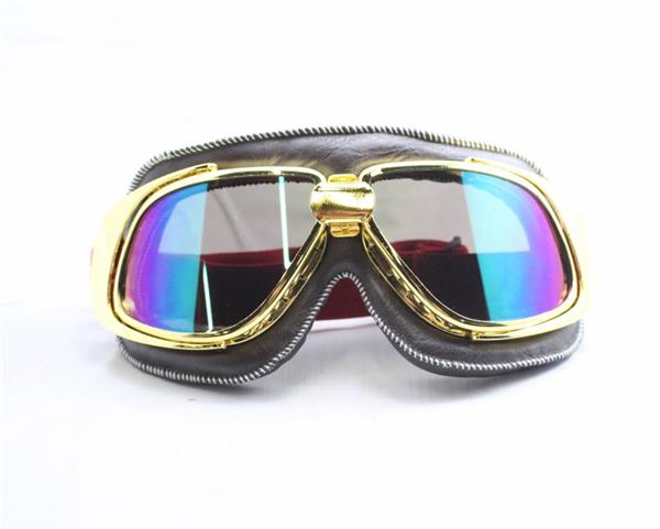 Grote foto ediors retro goud bruin leren motorbril glaskleur donker smoke motoren kleding