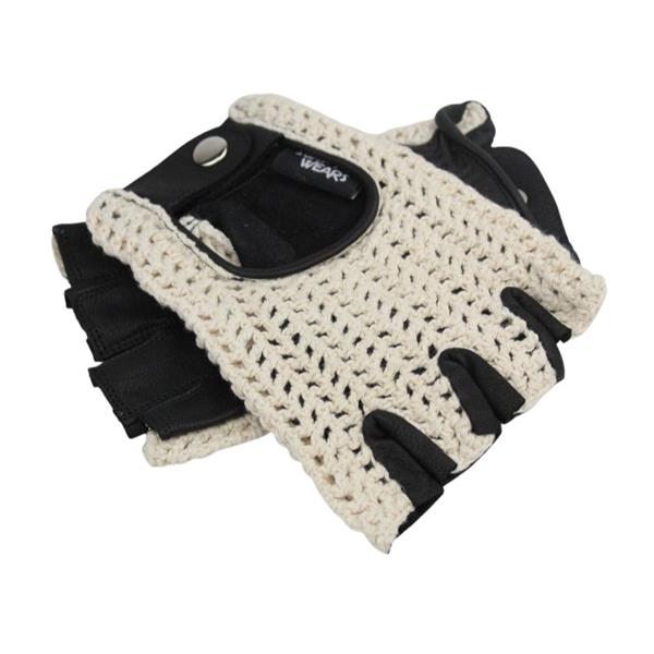 Grote foto swift vintage vingerloze crochet leren handschoenen zwart motoren kleding