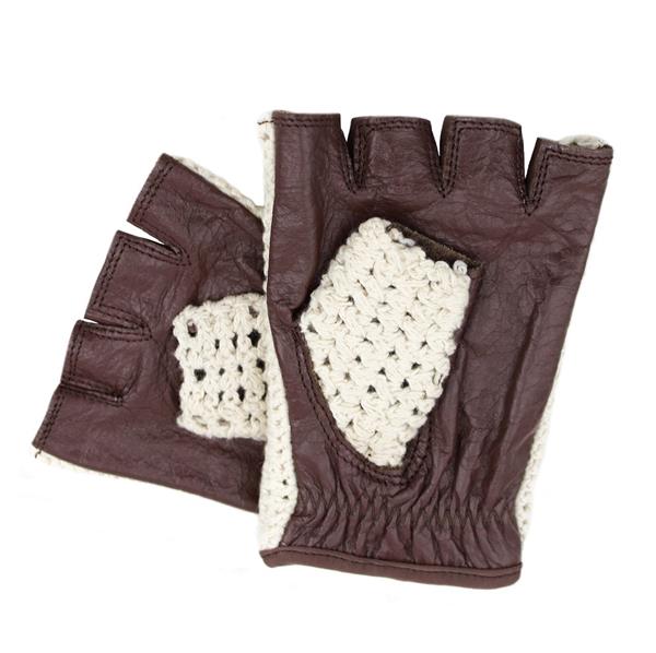 Grote foto swift vintage vingerloze crochet leren handschoenen donkerbruin motoren kleding