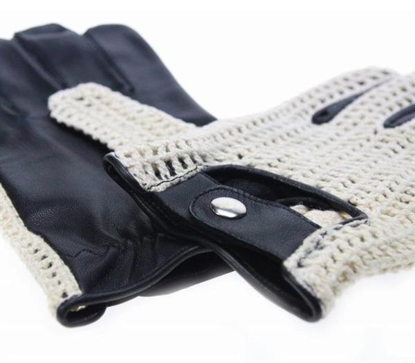 Grote foto swift vintage crochet leren handschoenen zwart motoren kleding