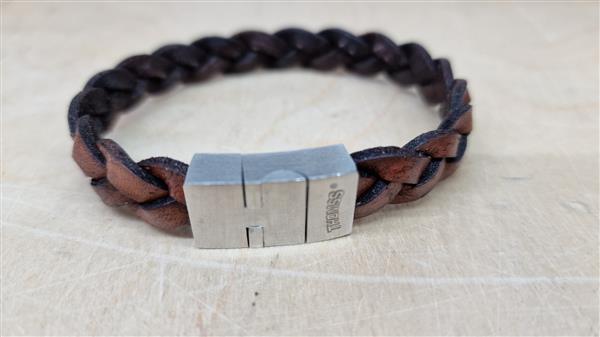 Grote foto thomss no. 1 gevlochten leren herenarmband bruin 22 5 cm kleding dames sieraden