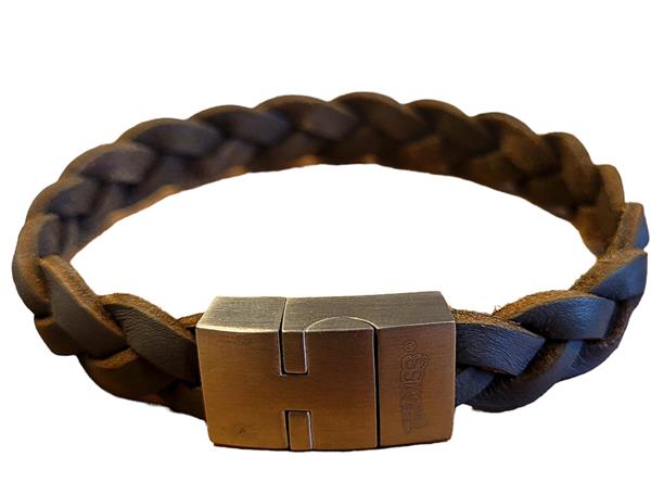 Grote foto thomss no. 1 gevlochten leren herenarmband bruin 22 5 cm kleding dames sieraden