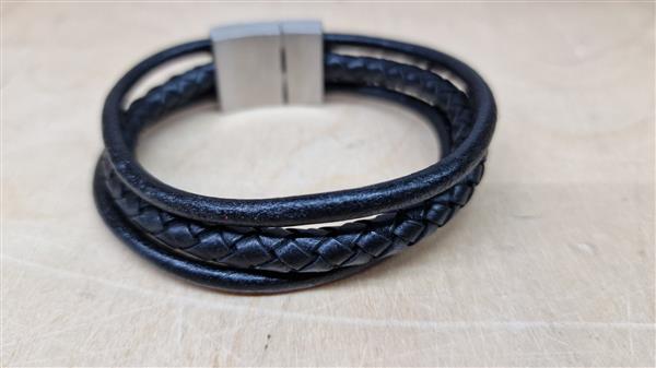 Grote foto thomss no. 7 leren herenarmband 3 bands zwart 22 cm kleding dames sieraden