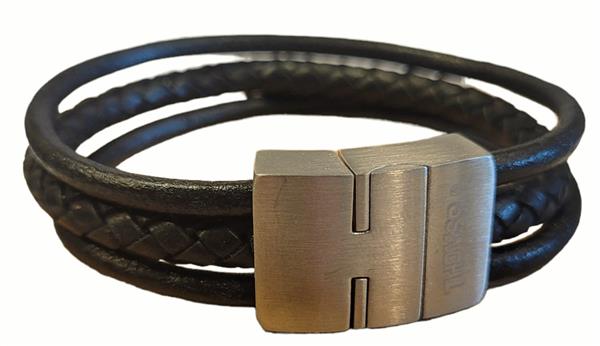 Grote foto thomss no. 7 leren herenarmband 3 bands zwart 22 cm kleding dames sieraden