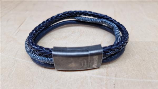 Grote foto thomss no. 8 leren herenarmband 3 bands donkerblauw 21 5 cm kleding dames sieraden