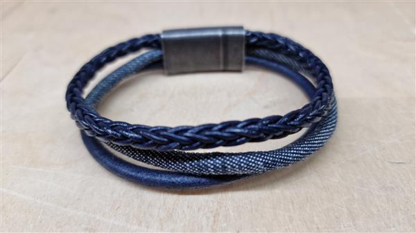 Grote foto thomss no. 8 leren herenarmband 3 bands donkerblauw 21 5 cm kleding dames sieraden