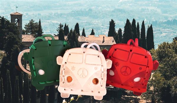 Grote foto handgemaakt italiaans leren sleutelhanger retro busje verzamelen overige verzamelingen