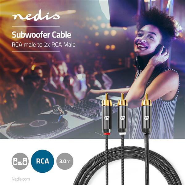 Grote foto subwoofer male 2x rca male cable 3.00m subwoofer cable 3.00m audio tv en foto onderdelen en accessoires