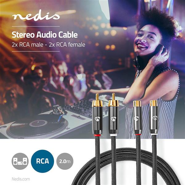 Grote foto stereo audiokabel 2x rca male 2x rca female 2.00 m stereo audiokabel 2x rca male 2x rca female 2.00 audio tv en foto onderdelen en accessoires