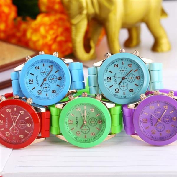 Grote foto jelly horloge voor dames kwarts uurwerk silicoon bandje bruin kleding dames horloges