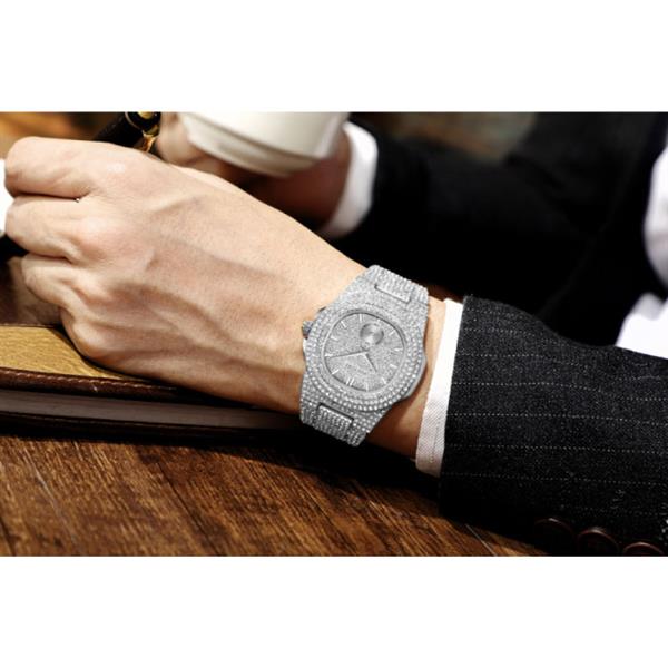 Grote foto full diamond luxe horloge voor heren roestvrij staal kwarts uurwerk met opbergdoosje zilver kleding dames horloges