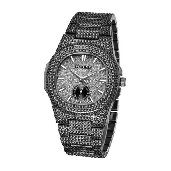 Grote foto full diamond luxe horloge voor heren roestvrij staal kwarts uurwerk met opbergdoosje zwart kleding dames horloges