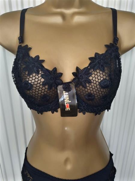 Grote foto zwarte doorzichtige bh met slip voor d cups kleding dames ondergoed en lingerie