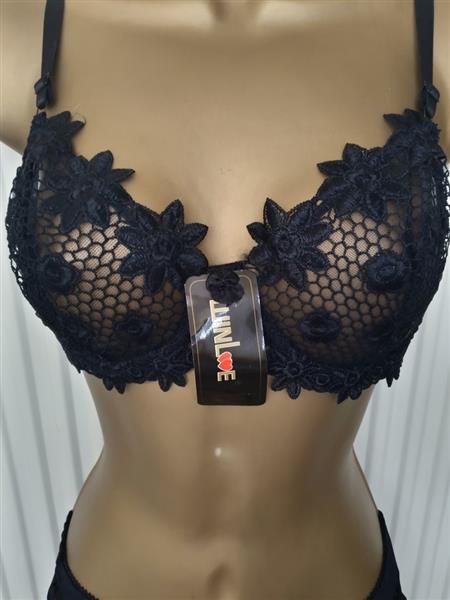 Grote foto zwarte doorzichtige bh met slip voor d cups kleding dames ondergoed en lingerie