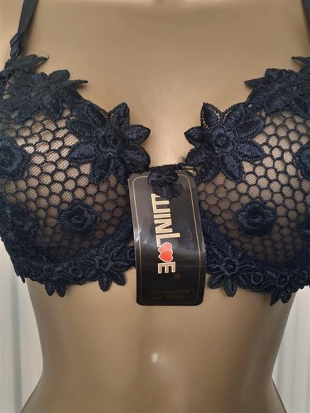 Grote foto zwarte doorzichtige bh met slip voor d cups kleding dames ondergoed en lingerie