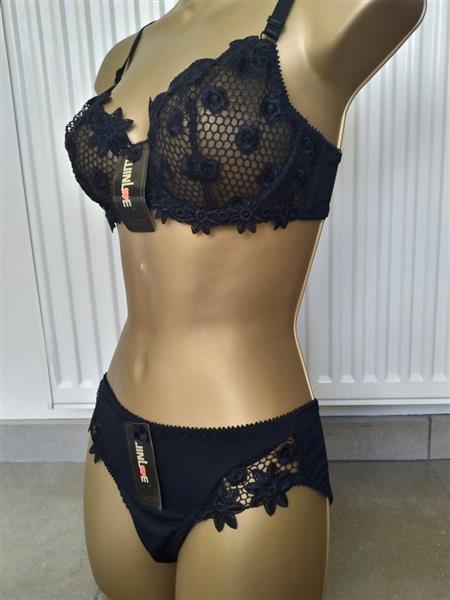 Grote foto zwarte doorzichtige bh met slip voor d cups kleding dames ondergoed en lingerie